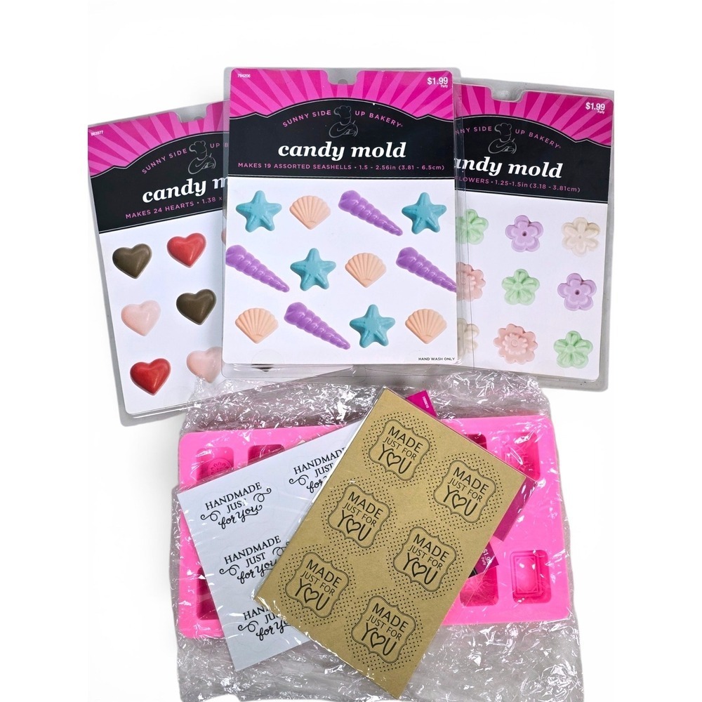Sunny Side Up Bakery Candy Mold Set Hearts Seashells Flowers Mahjong Seals NEW